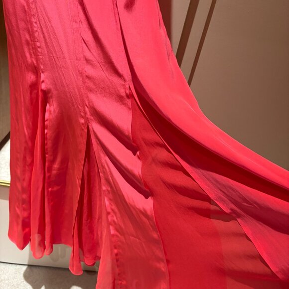 100% Silk La Ligne Melon-Colored Maxi Dress with Sheer Inserts at Hem - Picture 3 of 12